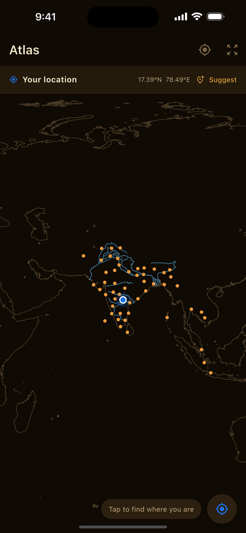 The Atlas showing places as dots with rivers drawn along their
                courses, and Kanpur selected showing its Sanskrit name